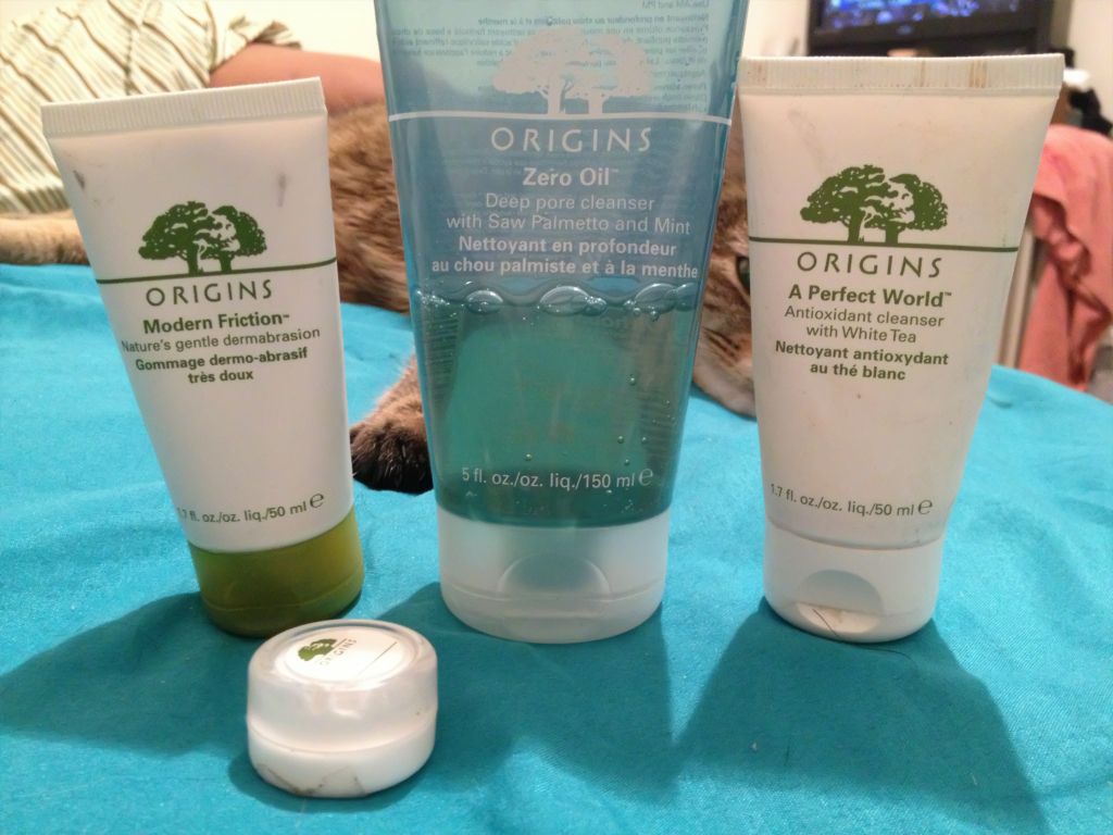 Origins Modern Friction, Origins Zero Oil Cleanser and Origins A Perfect World Cleanser