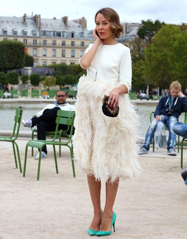 "White feathers dress" "Ulyana Sergeenko" "Paris Street Style"