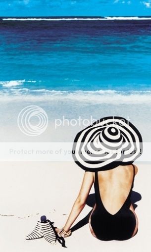 "Black and white hat" "Vintage beach woman" "woman at the beach vintage"
